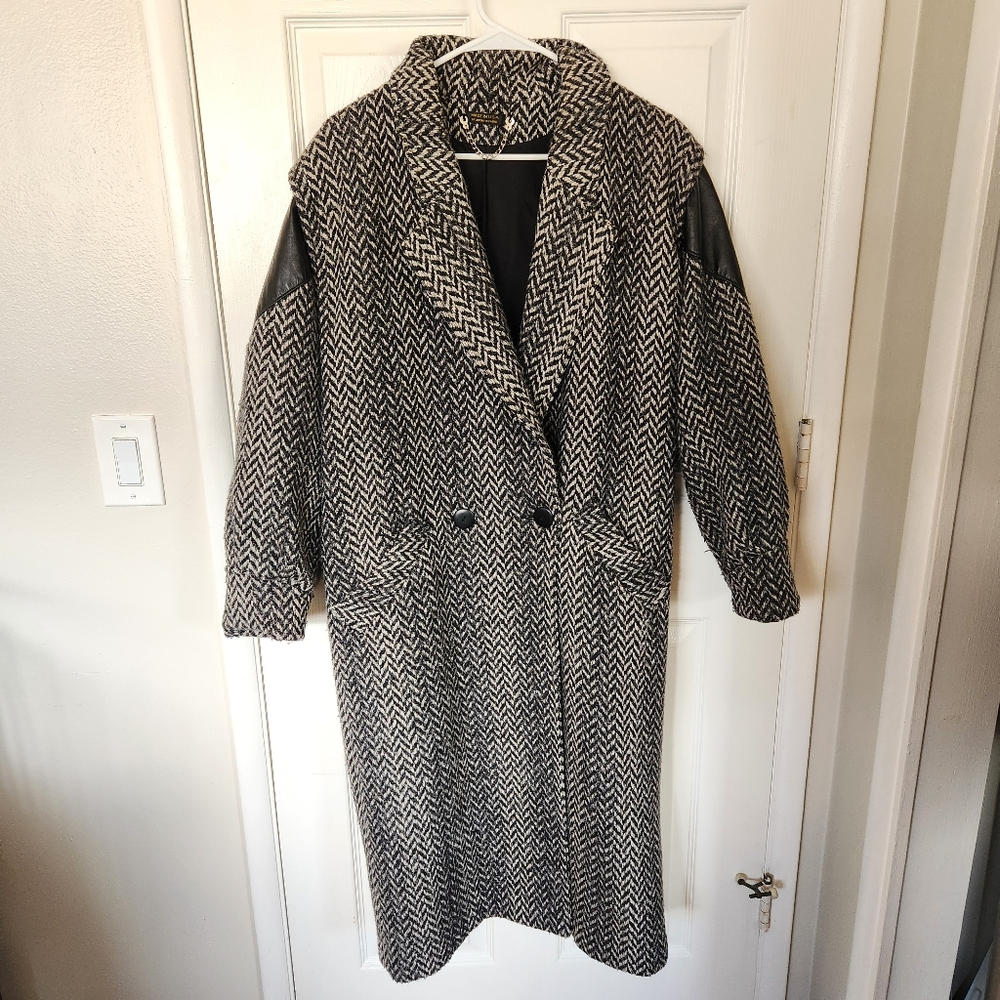 Vintage Wool Blend Herringbone Oversized Long Coat